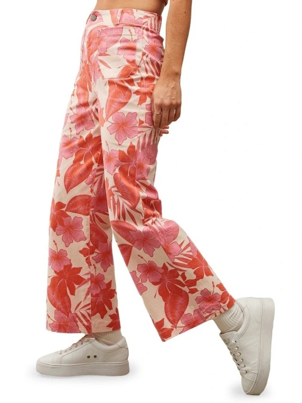 Roxy Coastal Cruiser Wide Leg Trousers Pale Dogwood Hibiscus Size 27 - Picture 3 of 16